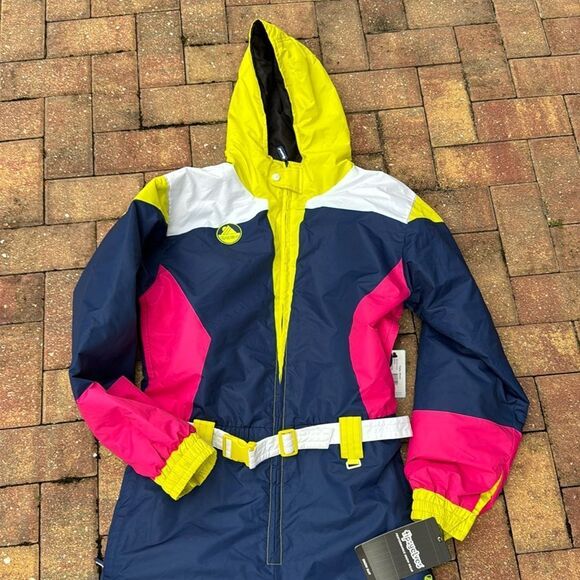 Tipsy Elves Mens Neon Knockout Insulated Ski Snow Suit Retro One Piece NWT Large - Picture 1 of 6